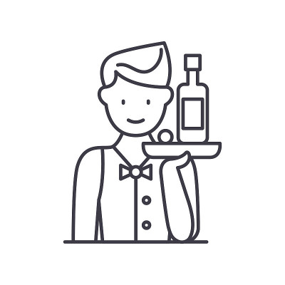 Waiter icon, linear isolated illustration, thin li