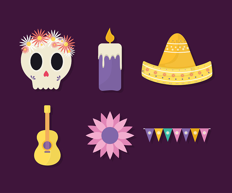 Mexican day of the dead icon set vector design