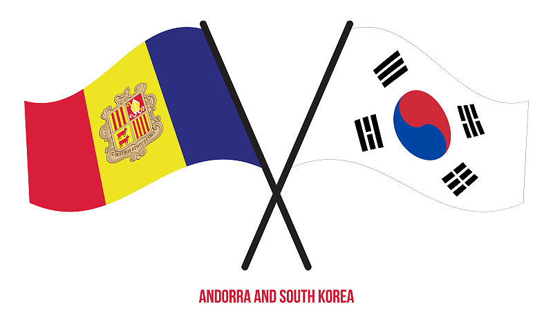 Andorra and South Korea Flags Crossed And Waving F