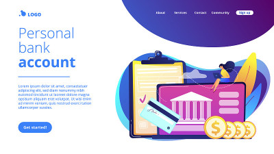 银行帐户概念登陆页面。