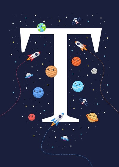 Letter T with the theme of outer space. vector ill
