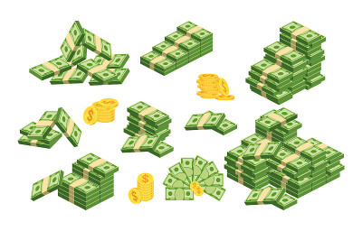 一大捆的纸币。平面向量插图