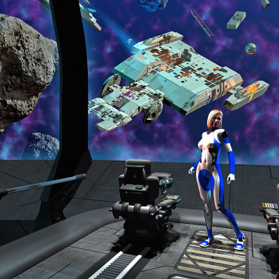 探索小行星场中间的残骸，3d插图