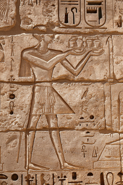 埃及象形文字在Medinet Habu神庙，卢克索，埃及