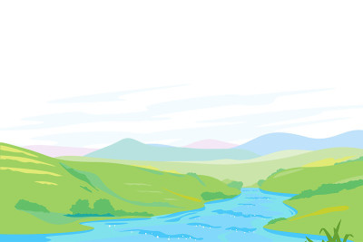 河流在绿色山谷全景