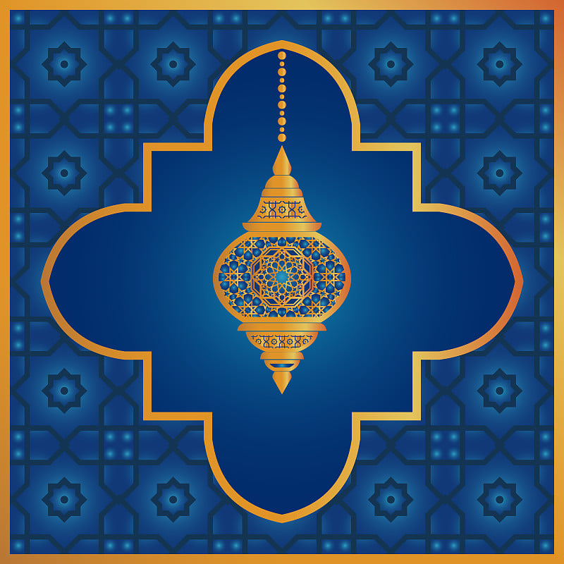 Gold eastern lamp and blue background in arabic st