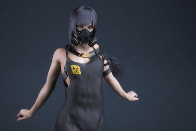 一个戴着防护面具的女人的3D艺术插图