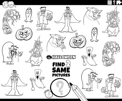 find two same Halloween characters game coloring b