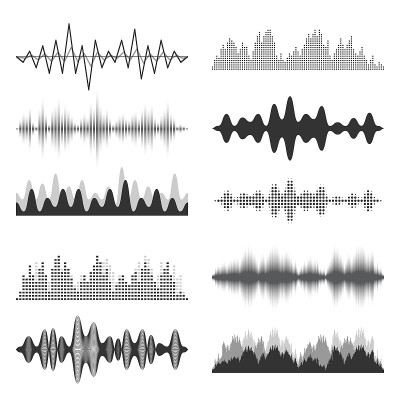 声波集合。模拟和数字音频信号。音乐均衡器。干扰录音。高频无线电波。矢量图