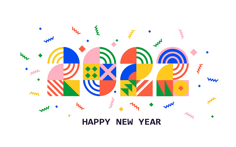2022年新年横幅，几何形状的数字