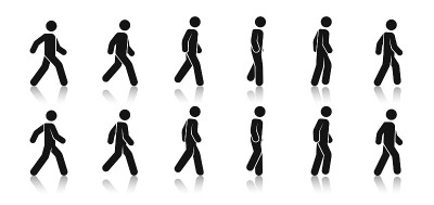 Stick figure walk. Walking animation. Posture stic