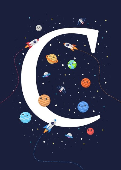 Letter C with the theme of outer space. vector ill