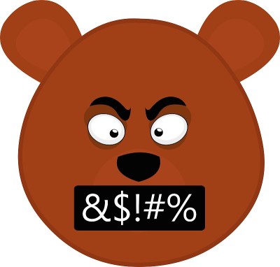 矢量表情插图卡通熊的头与愤怒的表情和诅咒