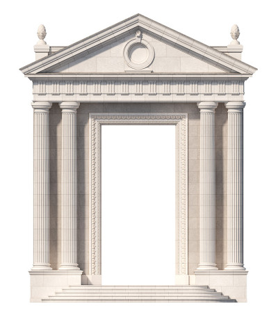 门廊。建筑元素的经典建筑立面。三维渲染