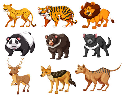 Set of wild animals