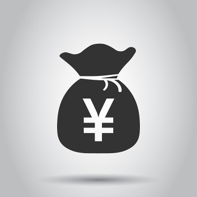 日圆、元包币、货币矢量图标等平面风格。白色背景上的日圆硬币袋符号插图。亚洲货币经营理念。