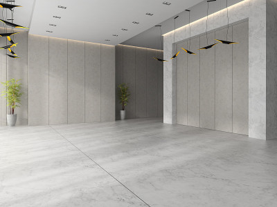 一个大堂酒店接待室内3D插图