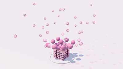 粉红色，有光泽，形状多变。抽象插图，3d渲染。