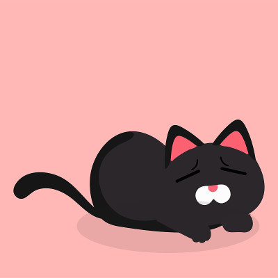 卡通黑猫疲惫的情感粉色背景矢量图像