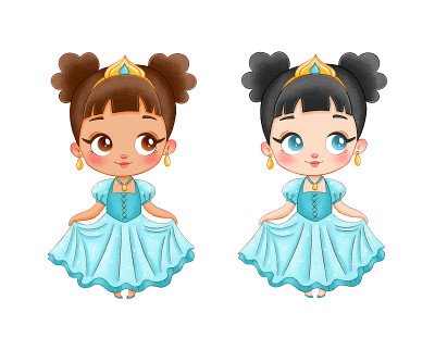 插图一个可爱的卡通公主。黑皮肤的公主