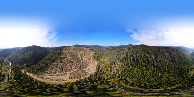全景，山，山，湖，小山，空中，黄昏