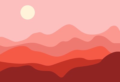 红色的山脉景观和阳光。