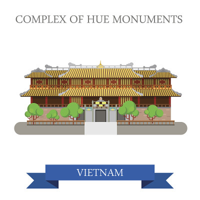 皇城又名越南顺化古迹建筑群。平面卡通风格的历史景点展示景点网站矢量插图。世界各大城市度假旅游观光亚洲