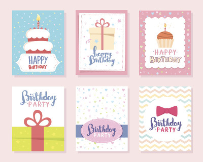 矢量集彩色插图。生日快乐模板pos