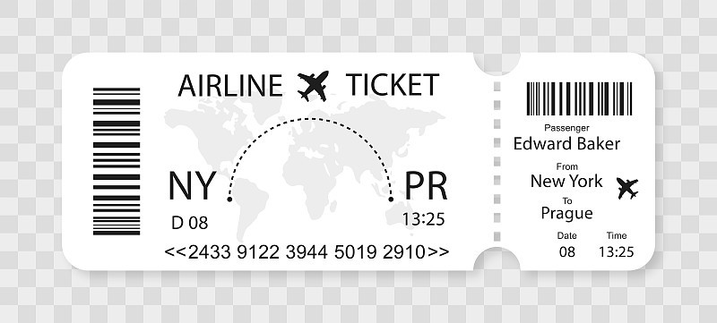 机票。飞行旅行优惠券。纸飞机的设计。现实的请帖。