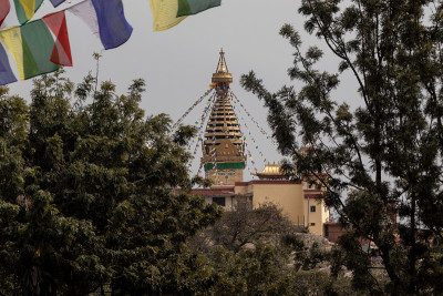 Swayambhunath，也被称为猴子寺庙位于尼泊尔加德满都的中心