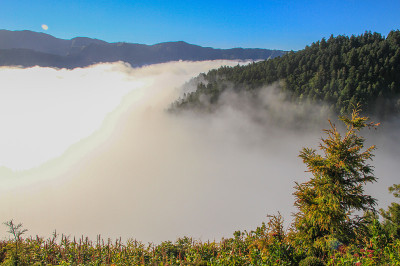 在亚速尔群岛的圣米格尔岛，云填满了Lagoa do Fogo