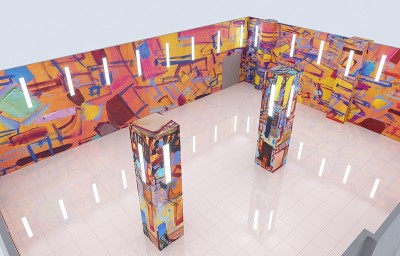 大型空室内的可视化，3D插图，cg渲染
