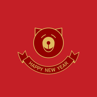 2018年狗年新年快乐!矢量插图与一个程式化的线条艺术狗的脸。2018年中国新年海报。