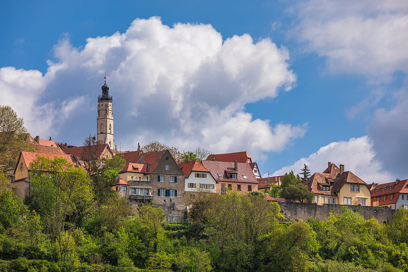 Rothenburg ob der Tauber老城天际线德国巴伐利亚