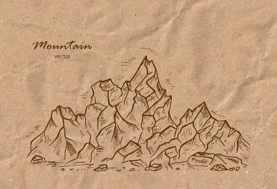 山草图。手绘岩石矢量插图