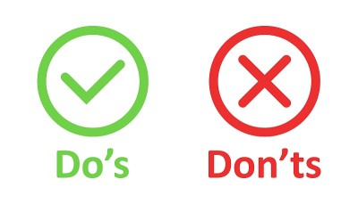 Do's and don'ts sign icon in flat style. Like, unl