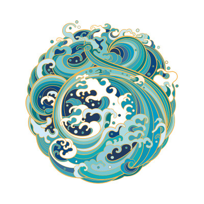 传统东方海浪呈圆形。