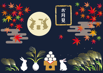 满月和兔子。矢量插图的日本观月节