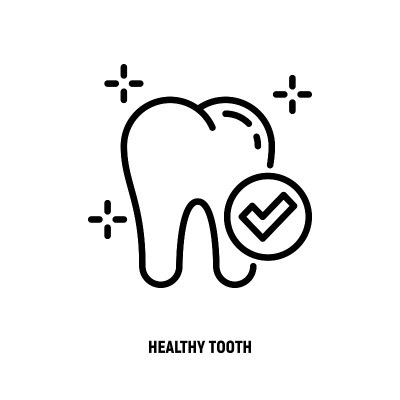 健康牙齿细线图标:牙齿有检查标记。预防性牙科。牙科保健。矢量插图。