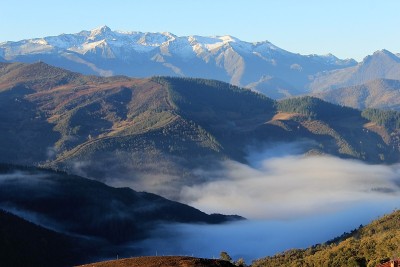 多雾的山景观