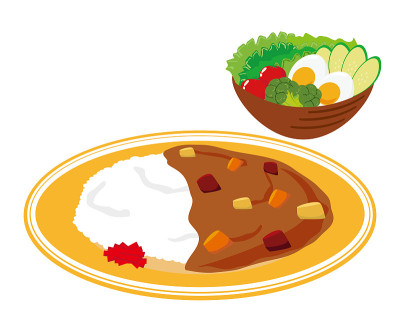 矢量插图咖喱饭与土豆和胡萝卜。