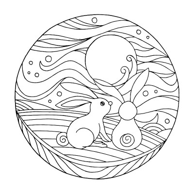 中秋、月亮节、兔花、圆月、矢量插画设计