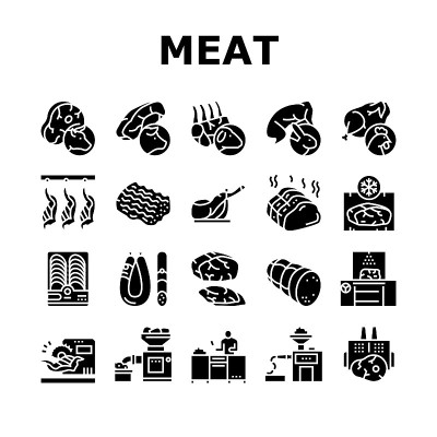 肉类工厂产品收集图标设置矢量