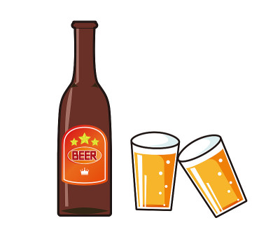 啤酒啤酒图标。啤酒杯，啤酒杯，啤酒瓶。矢量图标。