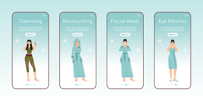 Skincare steps onboarding mobile app screen flat v