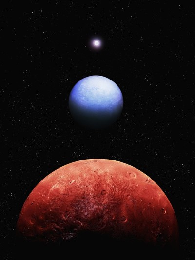 太空中的行星巡游，两颗行星会聚