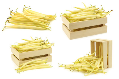 黄蜡豆(菜豆)和一束在一个木盒子