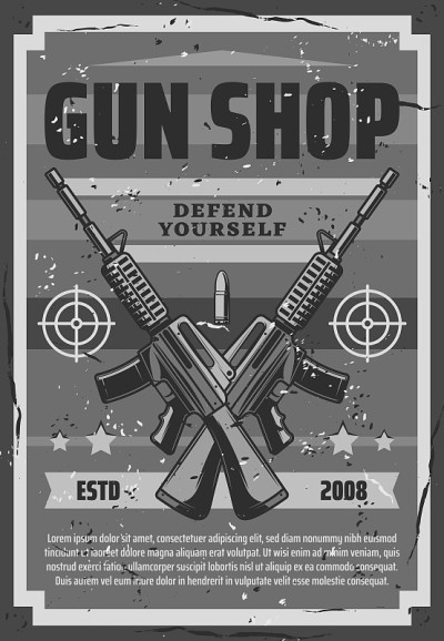 枪支店复古海报，武器武器