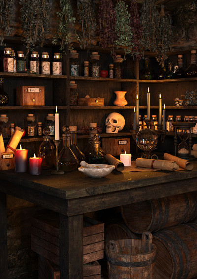 3D插图中世纪童话小屋