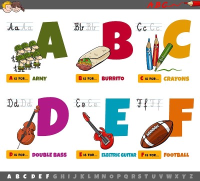 教育卡通字母从A到F的孩子